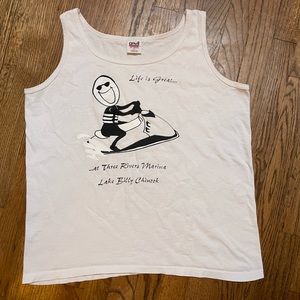 Vintage graphic tank top, single stitch bottom hem, Anvil red bar tag